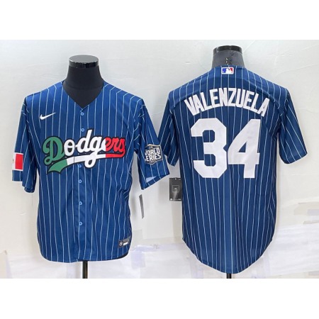 Men's Los Angeles Dodgers #34 Toro Valenzuela Navy Mexico World Series Cool Base Stitched Baseball Jersey ODC0