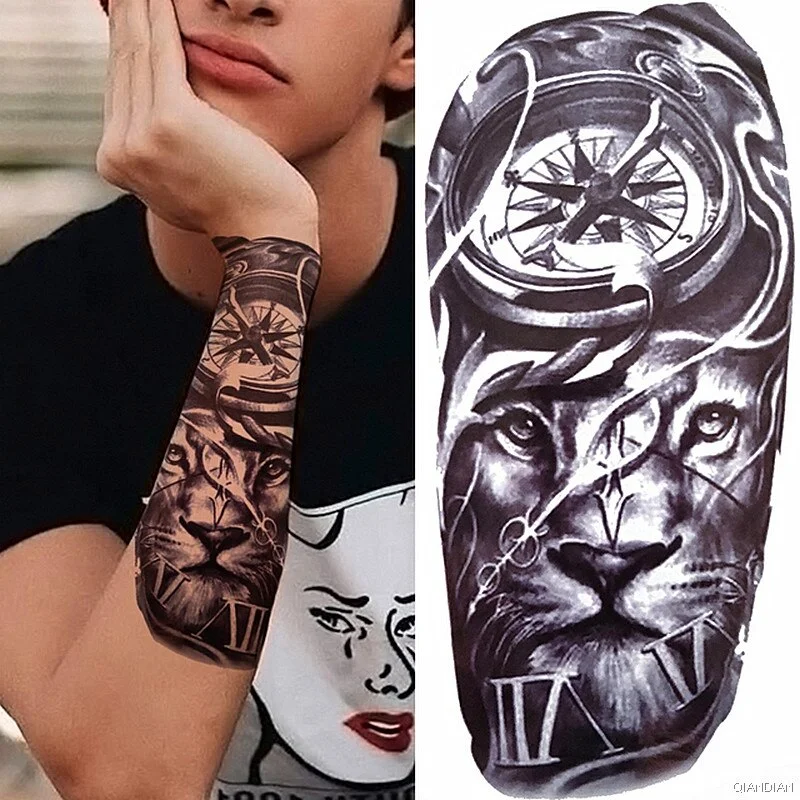 Wolf Tiger Manipulator Temporary Tattoo Sticker Waterproof Skull Flower Compass Eagle Deer Body Arm Sleeve Fake Totem Women Man