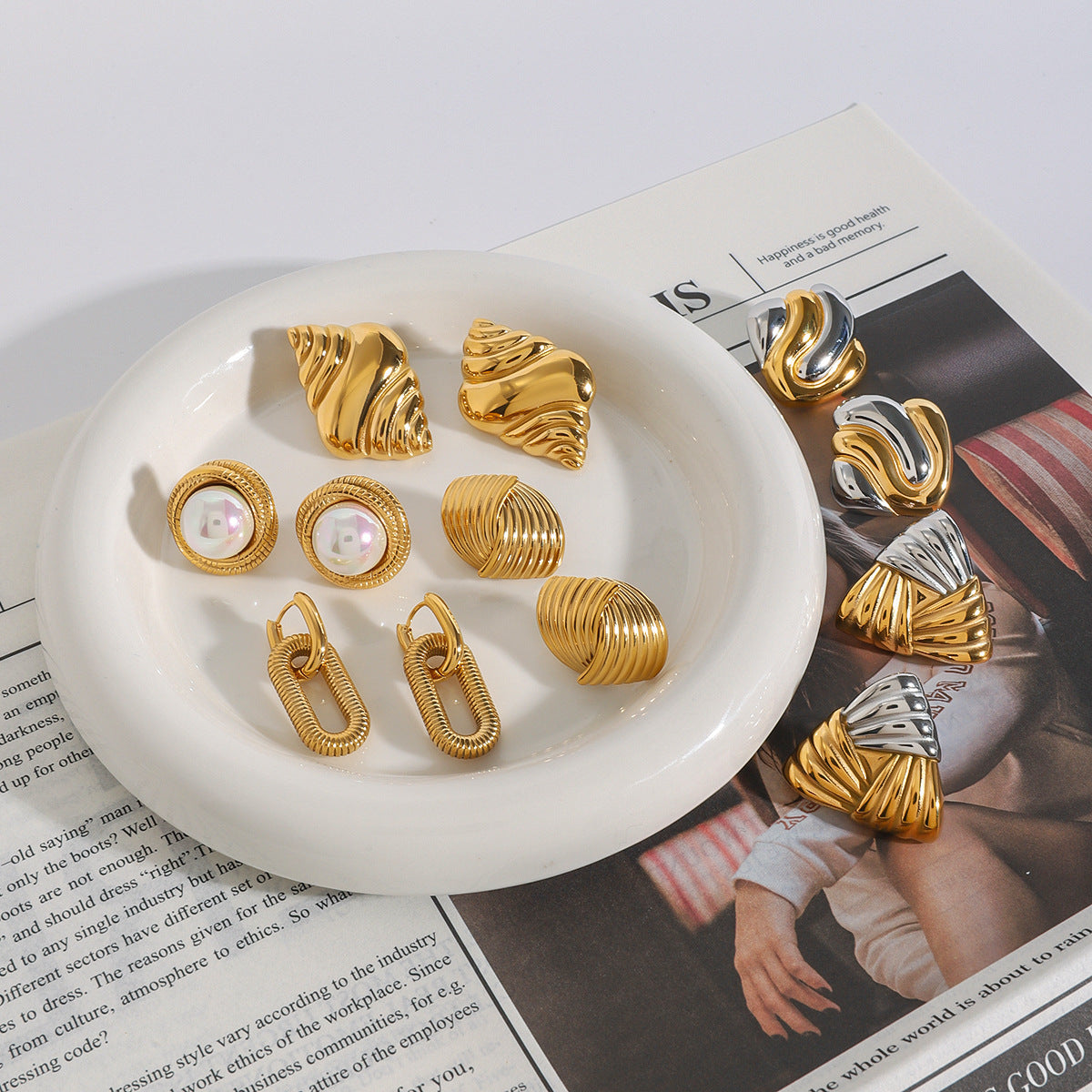 Jie Ding Stainless Steel Pearl Earrings Star Earrings Titanium Steel Earrings Earrings