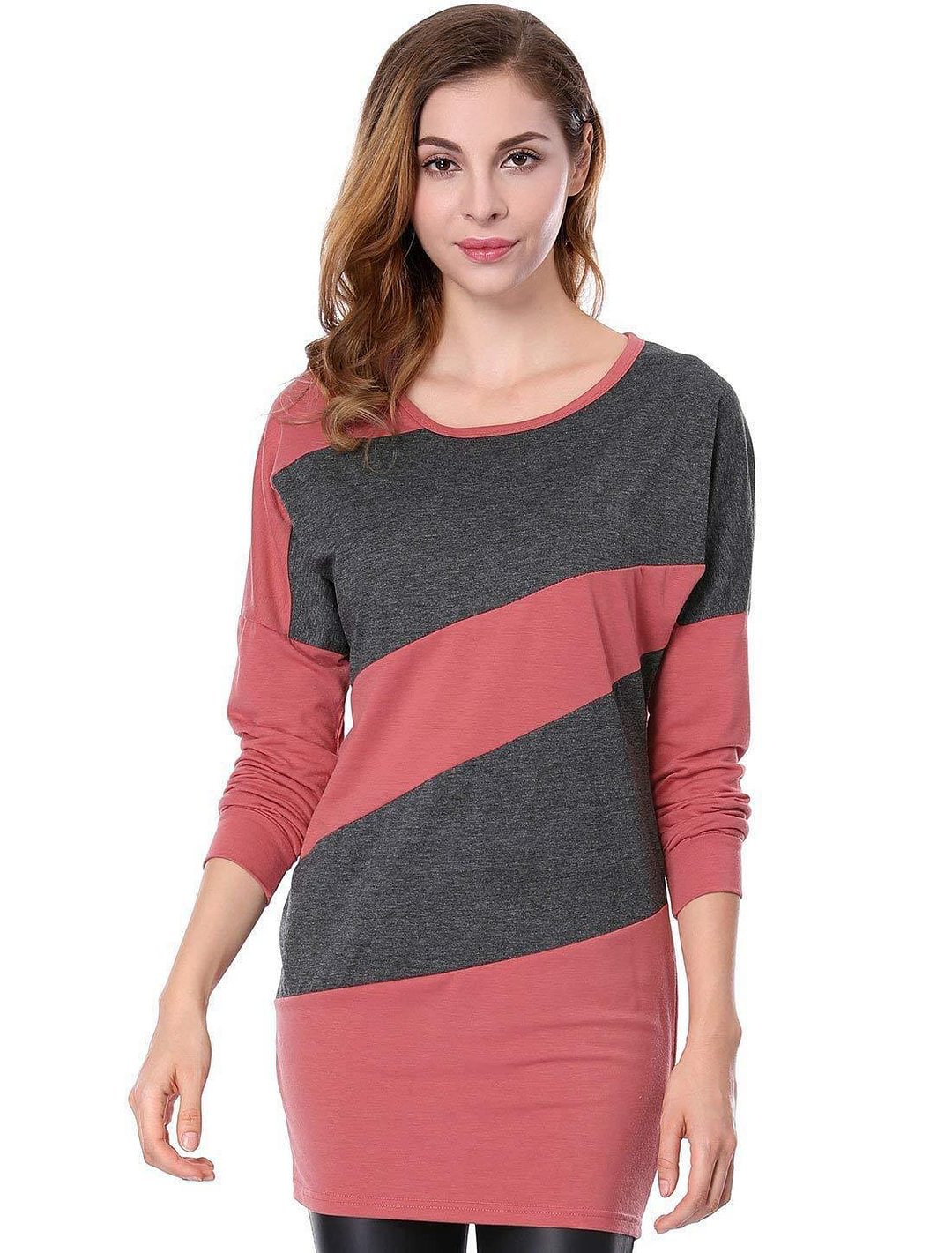 Spring Long Sleeve Round Neck Contrast Color Patchwork Knitting Dress