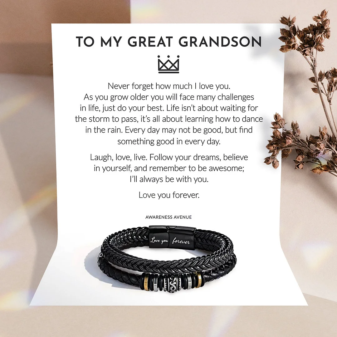 To My Grandson | Love You Forever | Leather Braid Bracelet