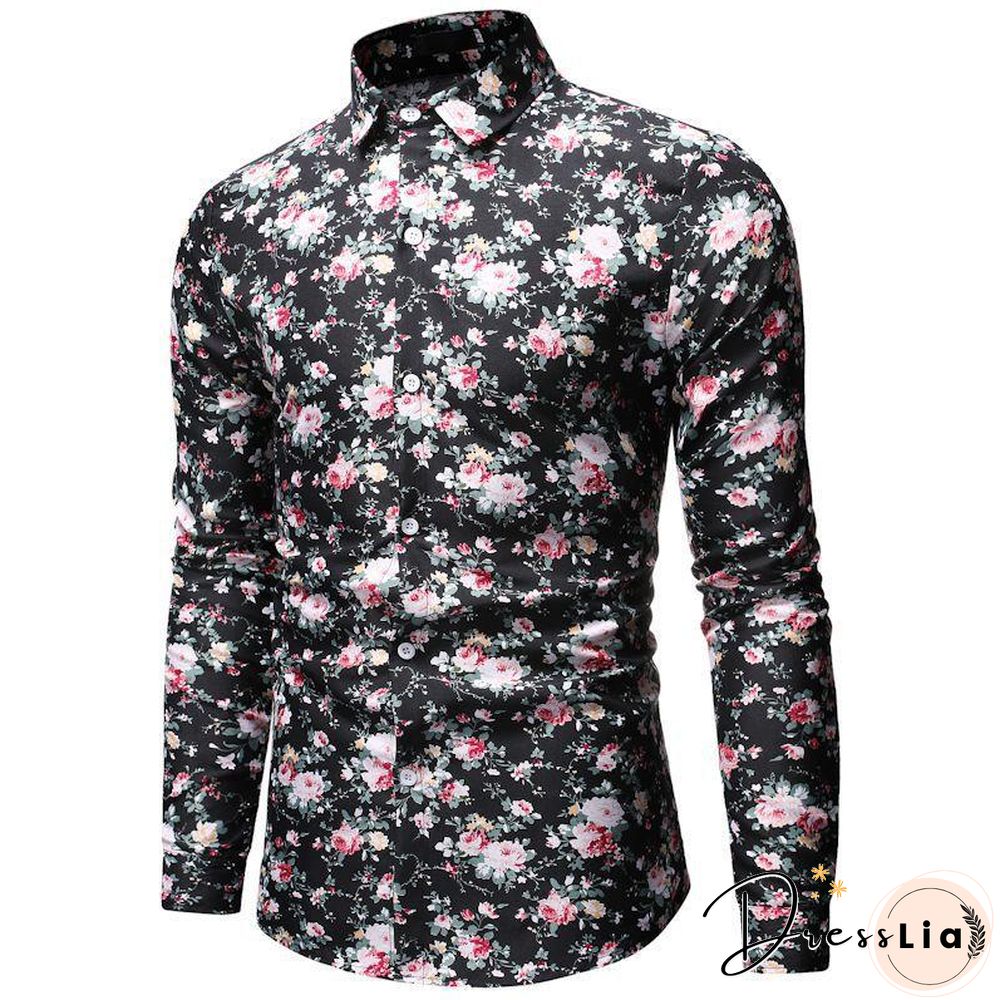 AliExpress wish Hong New style Foreign trade Men'S Wear fashion printed Fold-down collar Plus-sized men's long-sleeve shirt