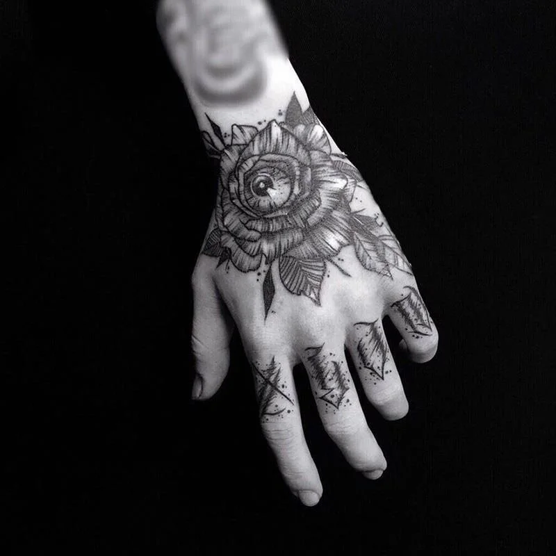 New Dark Flower Temporary Tattoo on Hand Sticker for Men Women Waterproof Durable Tattoo Cool Art Hand Back Finger Fake Tattoo