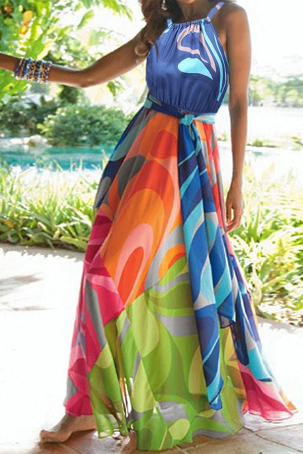Summer Halter Neck Sleeveless Printed Casual Dress