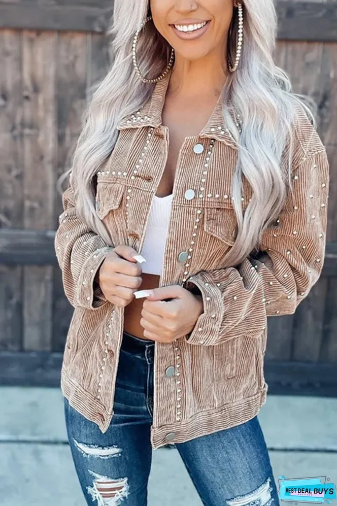 Rivet Patch Short Corduroy Jacket Winter Outfits Coat
