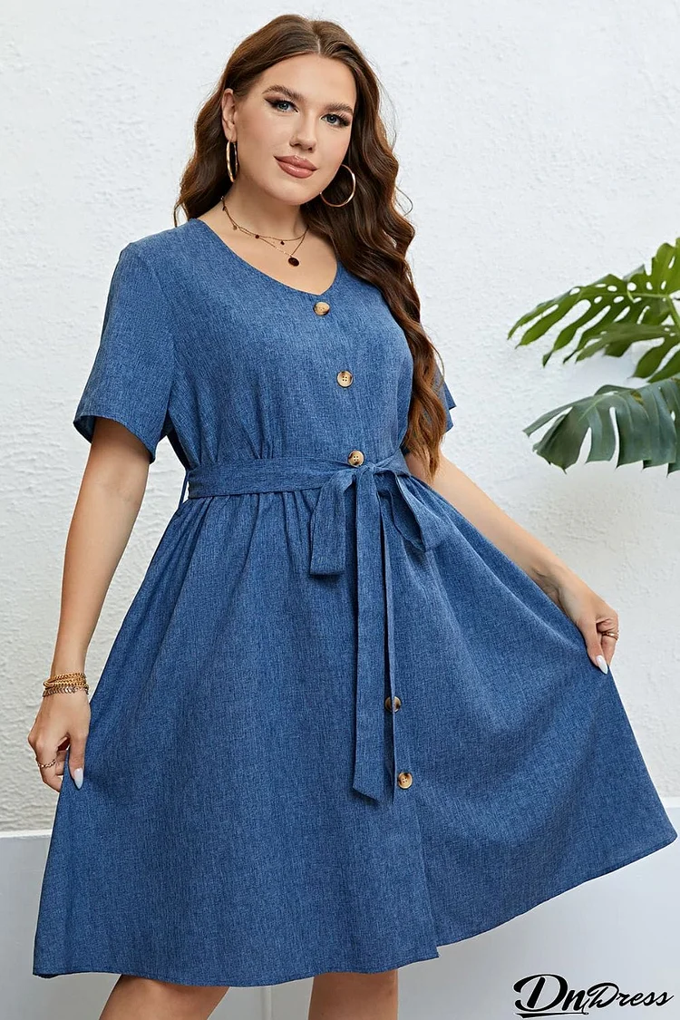 Tie-Waist Button Front Short Sleeve Dress