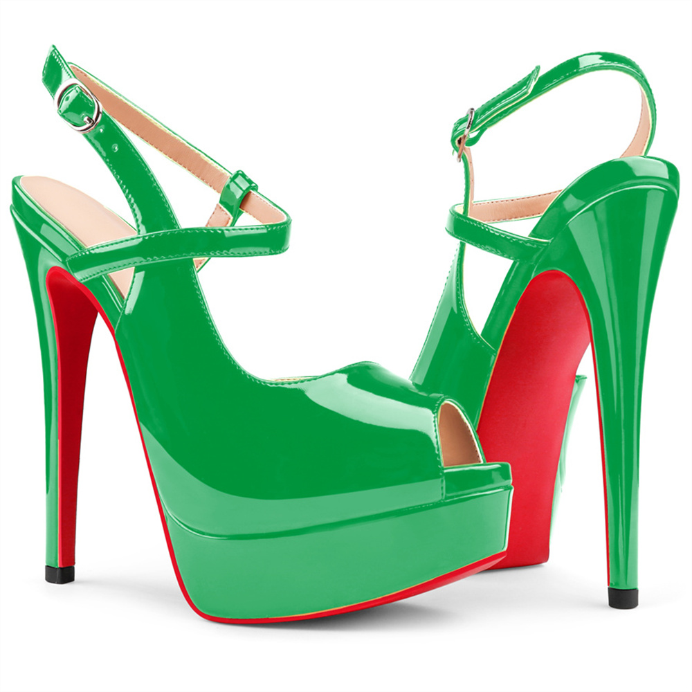 150mm Women's Stiletto High Heels Open Toe  Red Bottom Platform Cross Strap Design High Heels-MERUMOTE