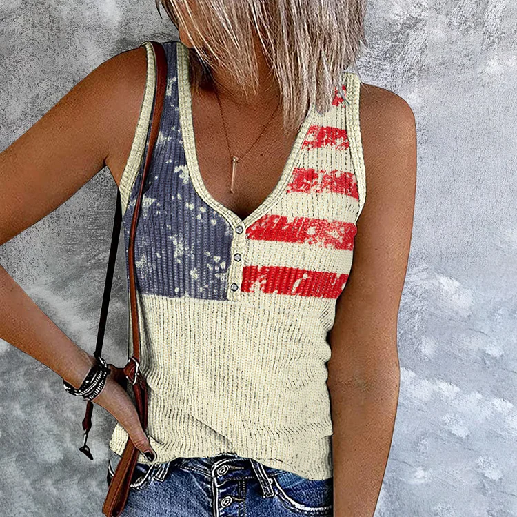 VChics Women's Vintage Independence Day Flag Print Tank Top
