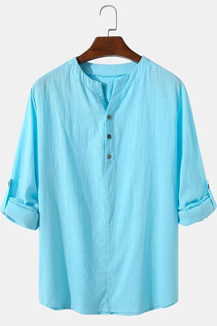 Solid Color Long Sleeve Henley Shirt