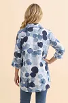 Blue Indigo Print Top, Button-Up Long Shirt, Guangzhou Garment Factory, Plus Size Friendly Tunic, Elegant Summer Blouse