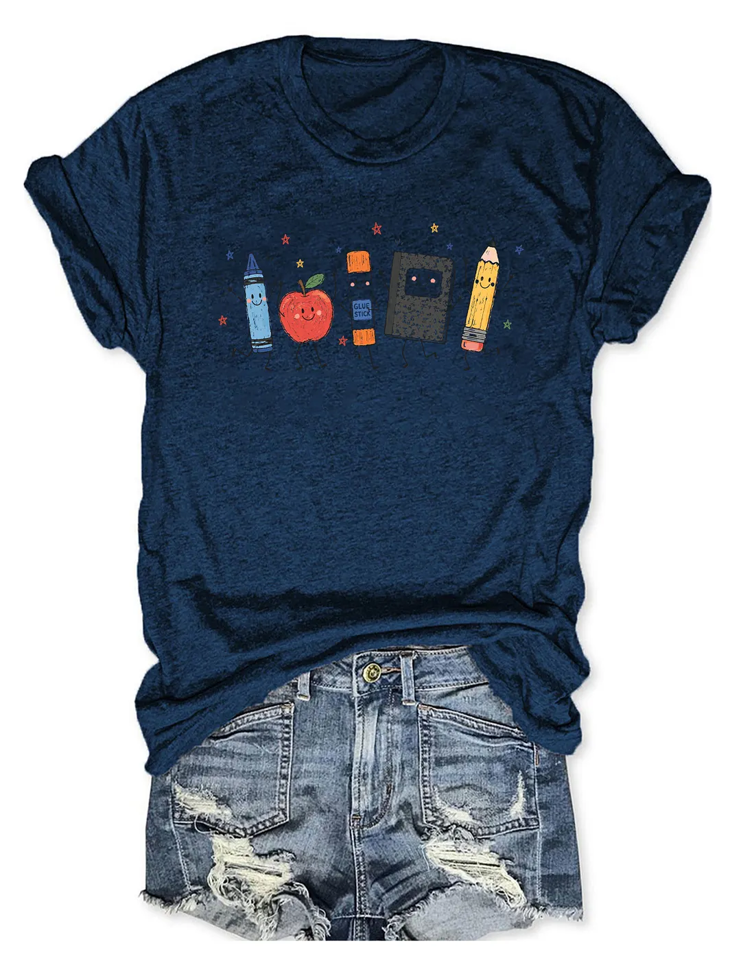 Cute Crayon Apple Pencil Notebook T-shirt
