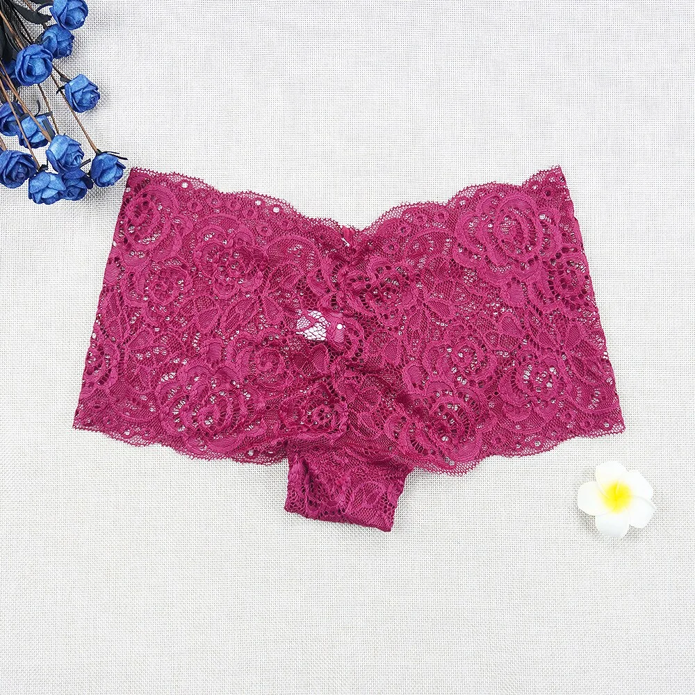 Billionm Sexy Women's Panties Boyshort Lace Underwear Plus Size Woman Boxers Seamless Transparent Pants Solid Underpants S-4XL