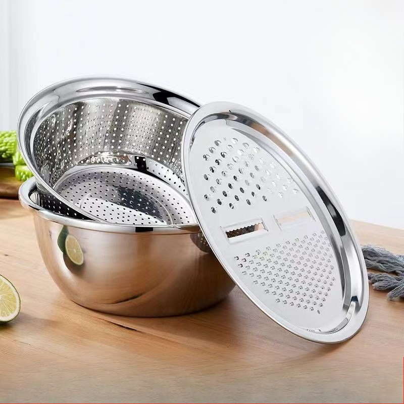 Likron Watches Professional Grade 3-in-1 Stainless Steel Kitchen Prep Set Durable Vegetable Slicer Drain Basin for Effortl...