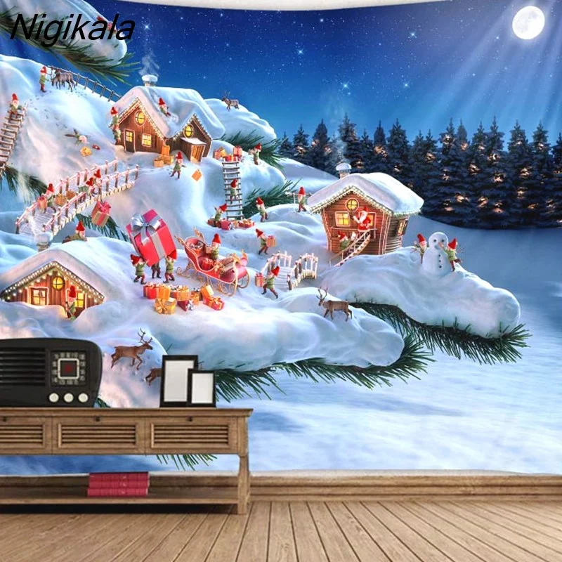 Nigikala Day Decorative Print Tapestry Bedroom Living Room Wall Hanging Tapestry Home Decor Xmas Mat for Christmas New Year