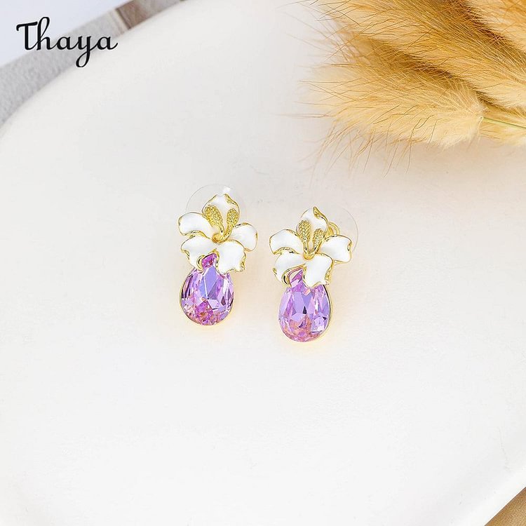 Thaya  Flower Water Drop Earrings + Necklace 2 Piece Set