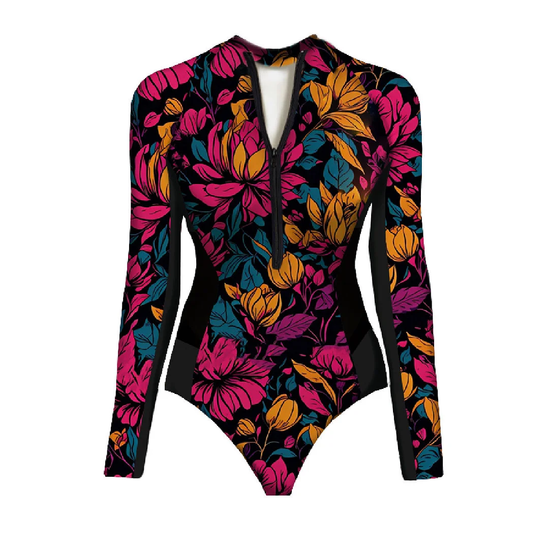 Churchf 2025 New Swimsuit Women's Sense Sports Long-Sleeved Printed Surf Swimsuit