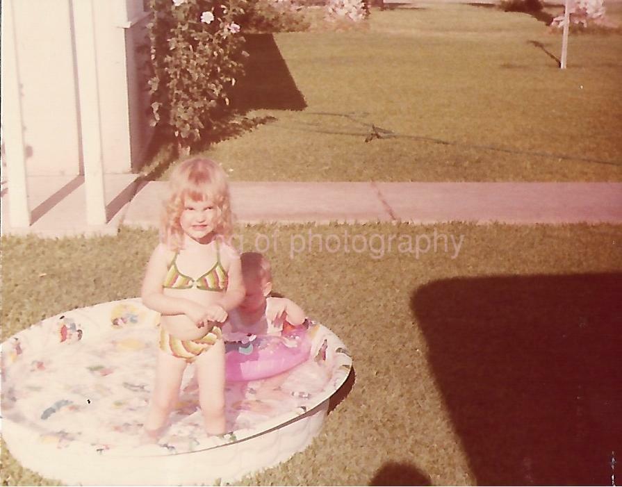 70's YOUNG AMERICAN GIRL Found Photo Poster painting Original Color POOL Snapshot VINTAGE 012 4