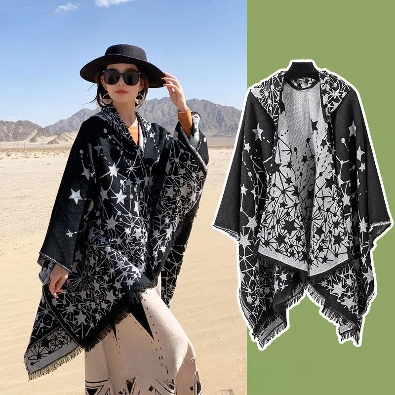 Ethnic Style Hooded Cape Women’s Yunnan Tibet Western Sichuan Grassland Bohemia Travel Wear Scarf Coat