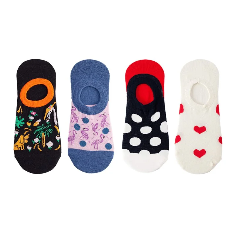 4 Pairs Fashion Summer Women Cotton Socks Cute Pack Female Sport Short Kawaii Funny Print Casual Cute School Girls Street Socks