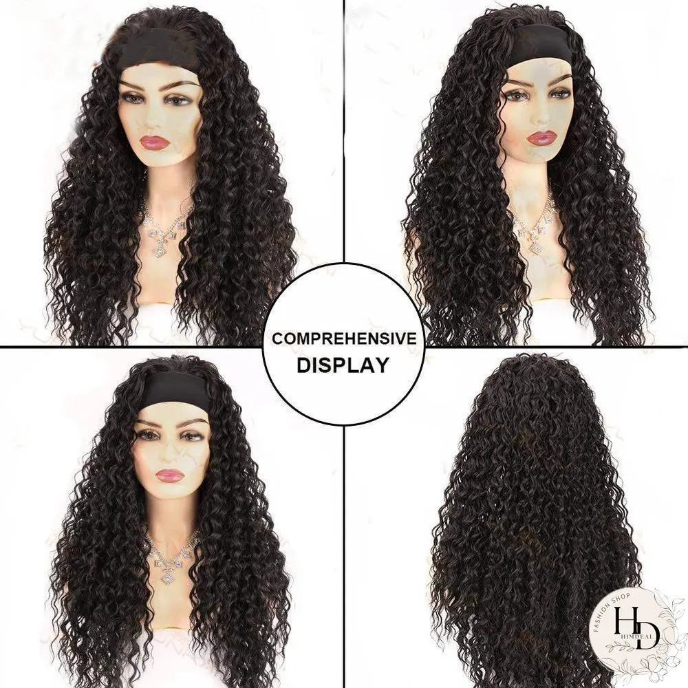 Turban Wig Ice Silk Hair Band Long Curly Hair Set