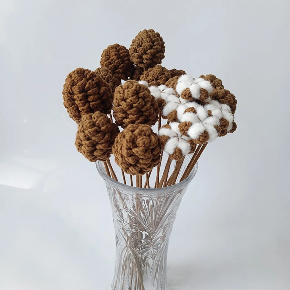 Handmade woolen knitted pine cone bouquet cotton bouquet