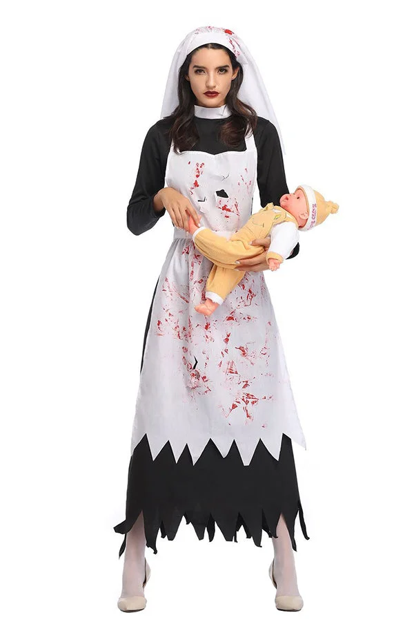 Womens Bloody Nun Halloween Costume-elleschic