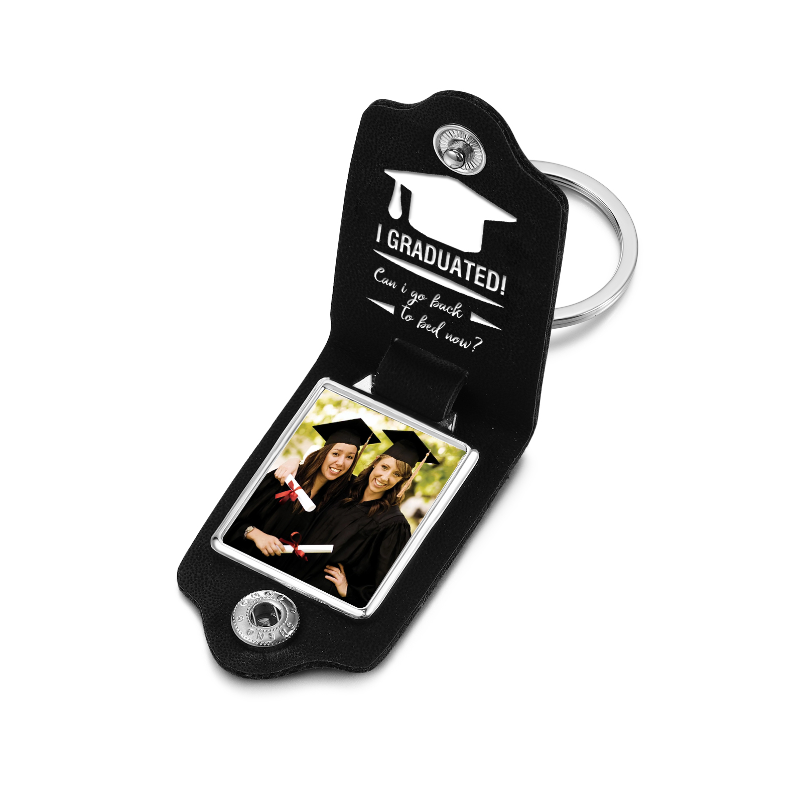 Personalised Graduation Leather Keychain Custom Name & Photo Keychain Graduation Gift - Can I Go Back To Bed Now-Jessemade AU