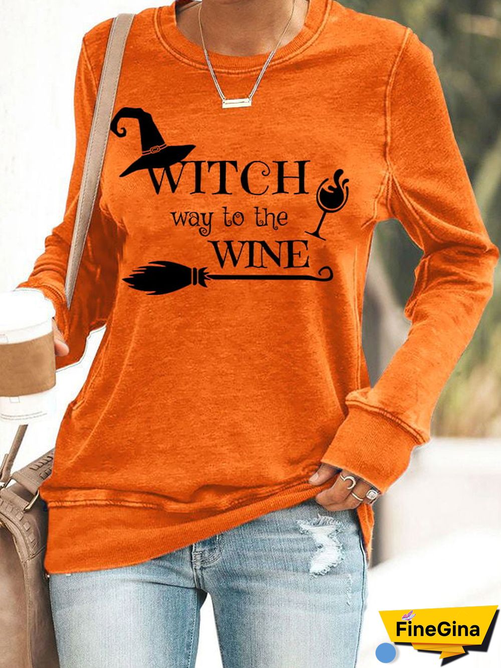 Women's Funny Halloween Witch Way To The Wine Casual Sweatshirt