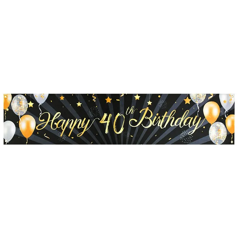 Black Gold Happy Birthday Banner Balloon Flag Adult 30th 40th 50th 60th Birthday Party Decoration Supplies Bunting Anniversary