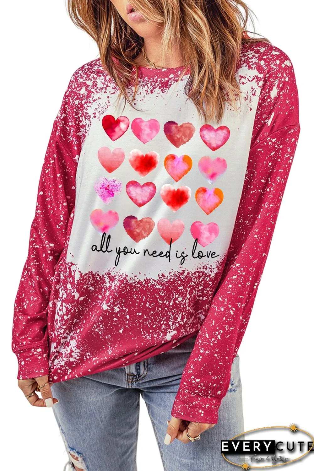 Red Heart Shaped Letter Graphic Print Pullover Sweatshirt