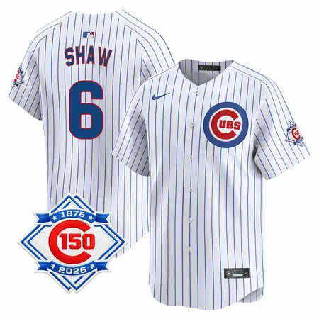 Men's Chicago Cubs #6 Matt Shaw White Nike Home Vapor Limited 150th Anniversary Authentic Lettering Jersey