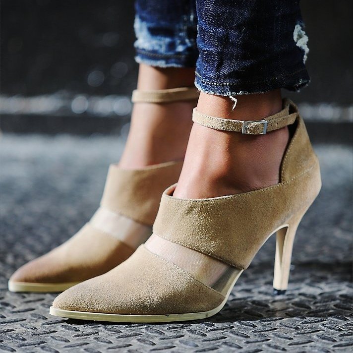Khaki Heeled Boots Suede Ankle Strap Stiletto Heel Ankle Booties |FSJ Shoes