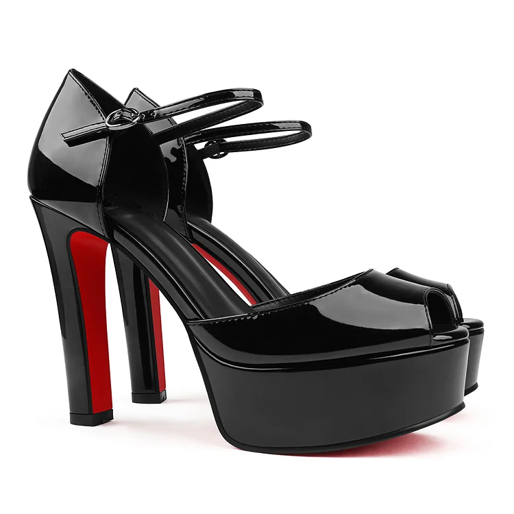 130mm/5.12 Inch Women's  Open Toe Sandals Ankle Strap High Heel Summer Shoes Chunky Heel  Red Bottom Platforms VOCOSI VOCOSI