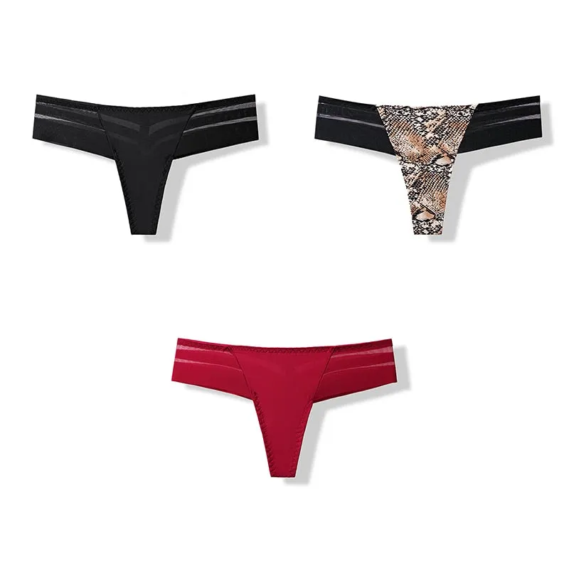 3 pcs Women's Panties Underwear Thongs Sexy Lingerie Seamless Sports Female Tanga For Woman Ice Silk Seamless Panties For Women