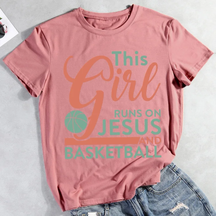 This Girl Runs On Jesus And Basketball  T-shirt Tee -012519