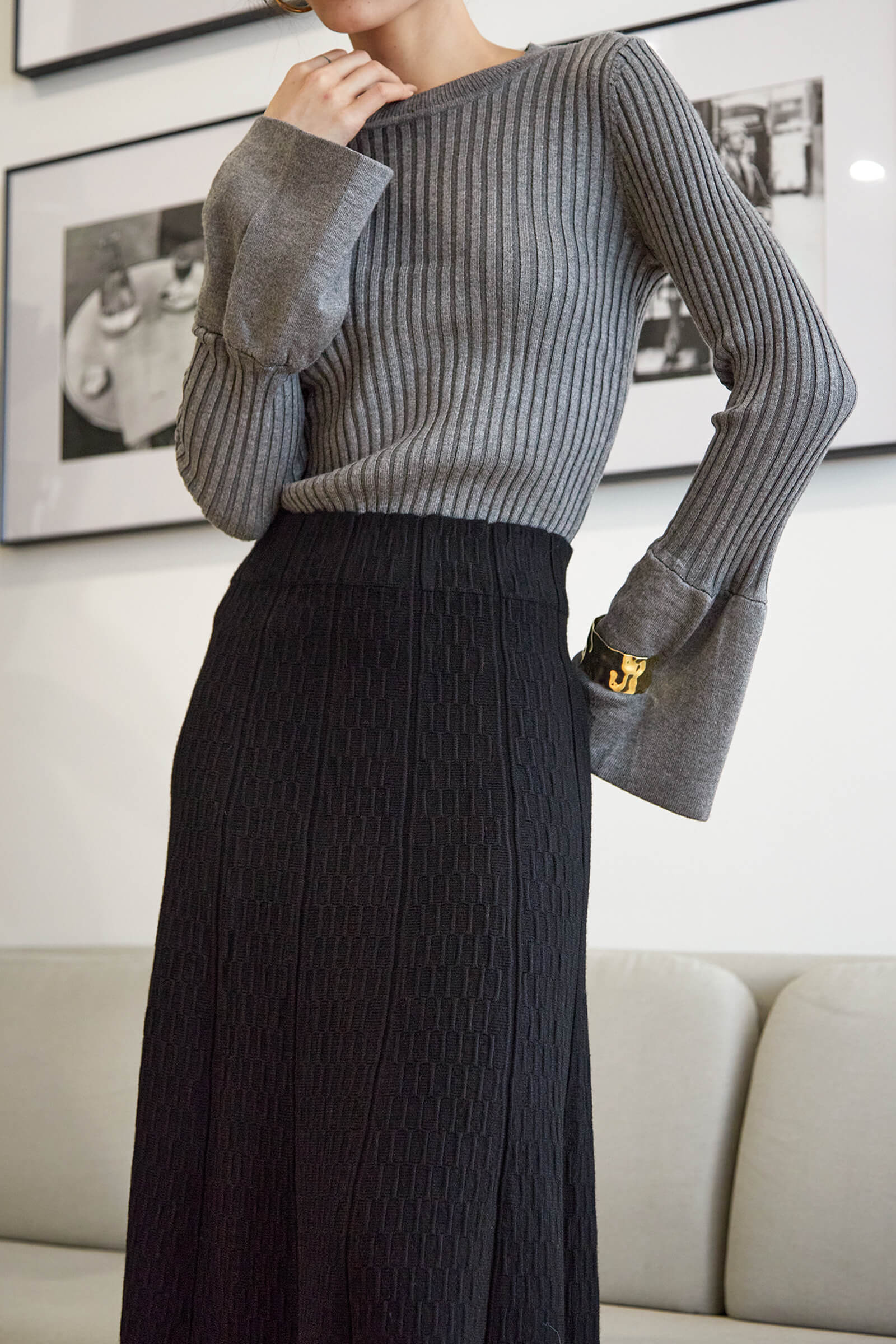 Grey Bell Sleeve Knit Top | J.ING Women's Sweaters