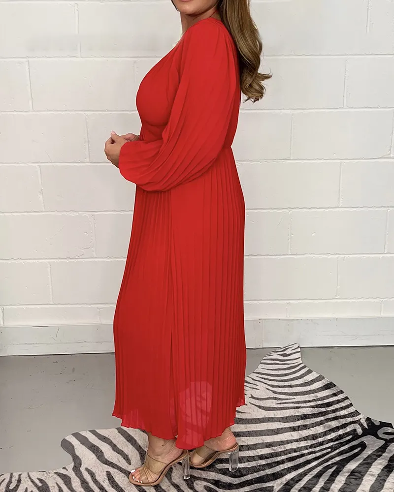SEXY V NECK PLEATED DRESS