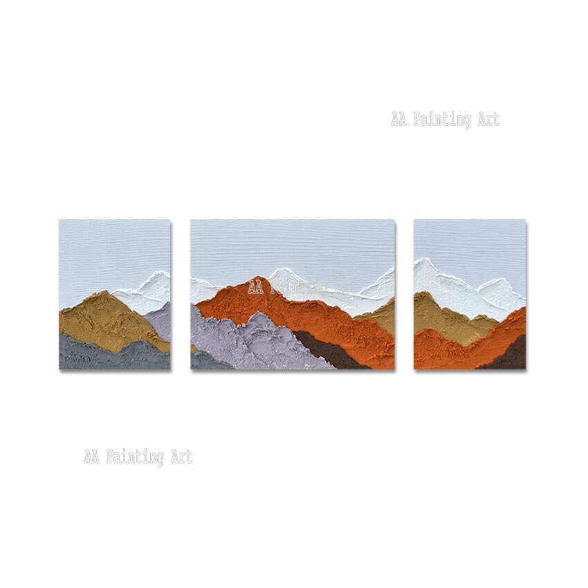 3PCS Group Abstract Heavy Thick Oil Painting Artwork Abstract 3 Pieces Mountain Picture Wall Art On Canvas For Hotel Decoration