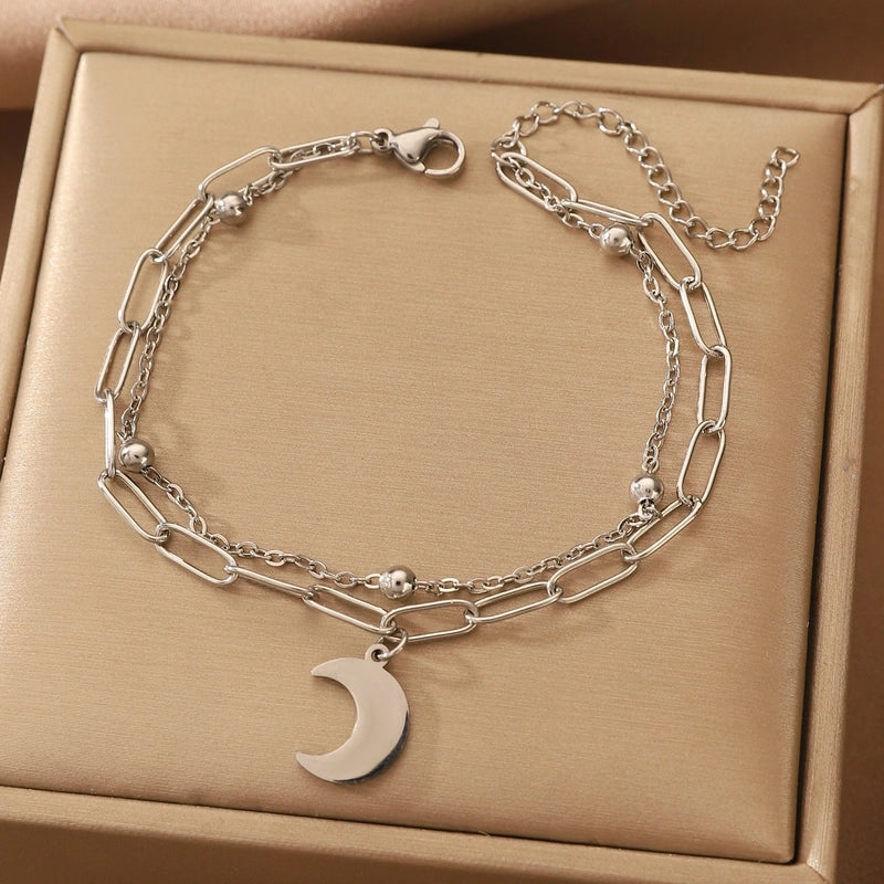 Minimalist Moon Flower Bow Knot Imitation Pearl Alloy Bracelets