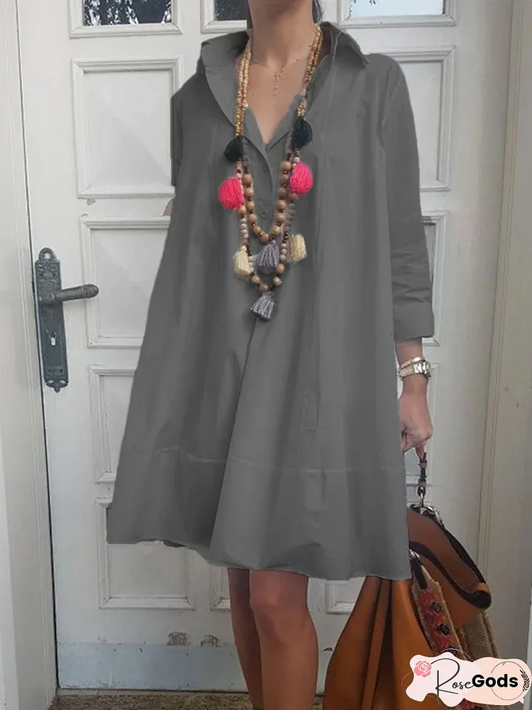 Casual Solid V Neck Dress