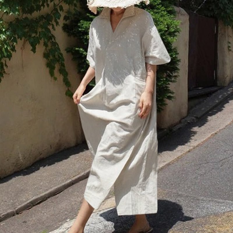 ZANZEA Fashion Women Summer Half Sleeve Dress Female Loose Maxi Vestidos Kaftan Elegant Solid Sundress Holiday Pocket Robe Femme