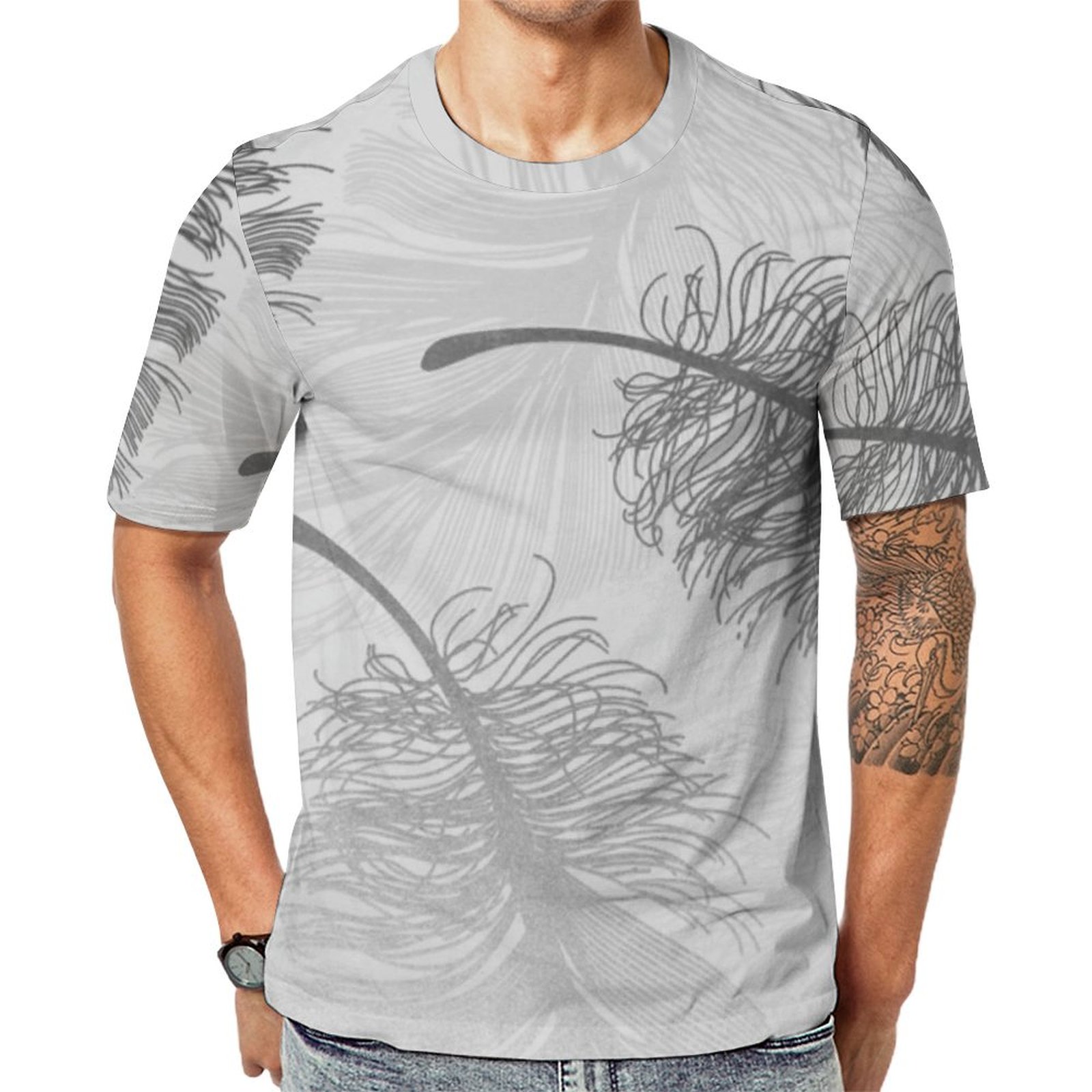 Gray Feather Leave Short Sleeve Print Unisex Tshirt Summer Casual Tees for Men and Women Coolcoshirts