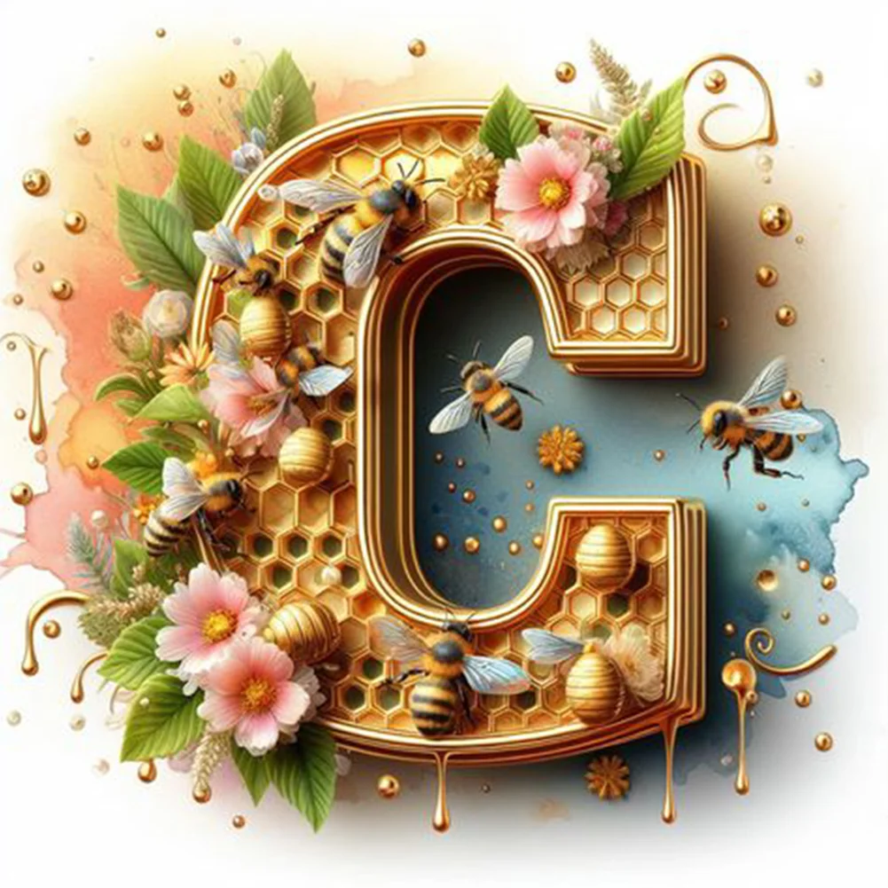 Full Round Diamond Painting 30*30cm - Bee Letter C