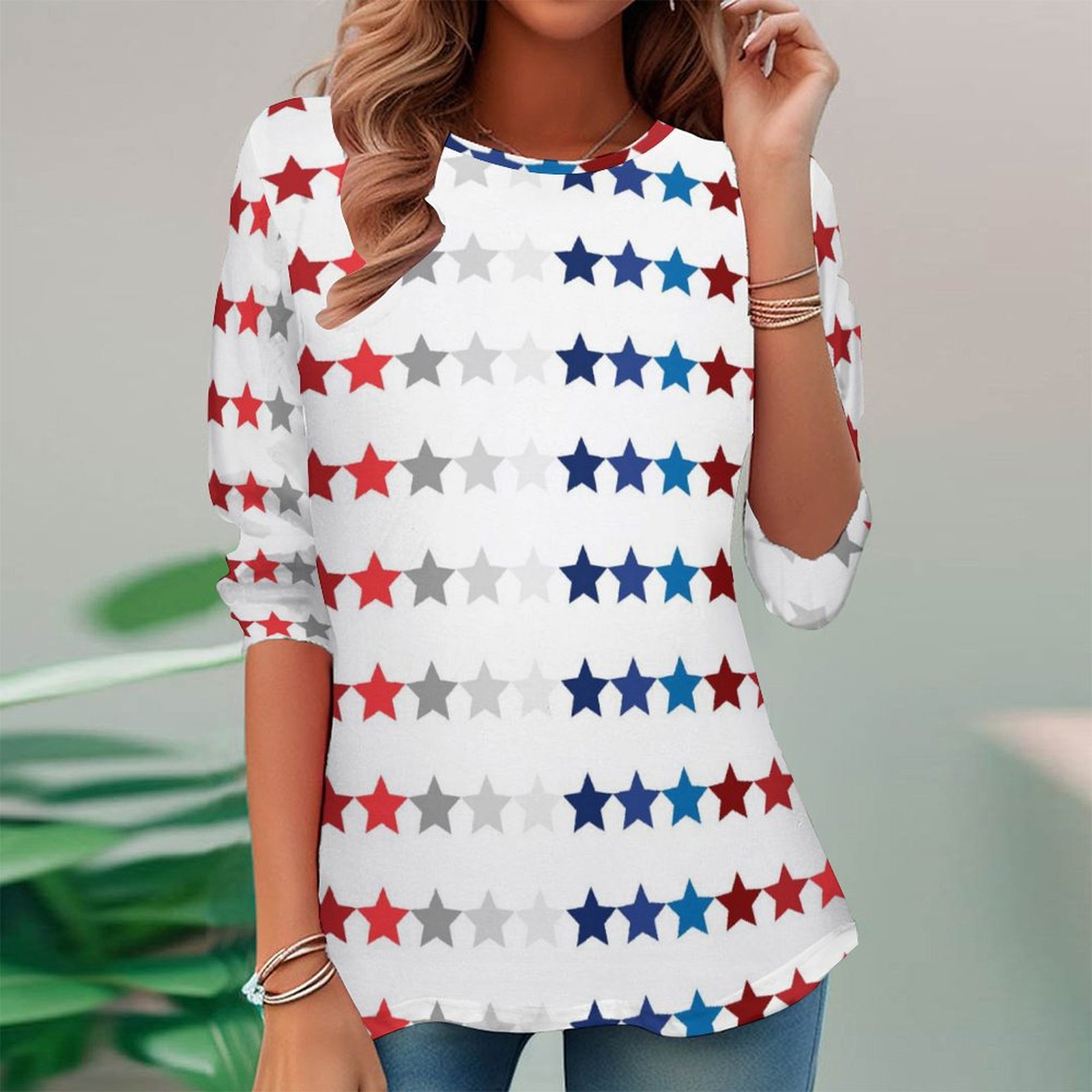 Women Long Sleeve V-neck Graphic Floral Printed Top