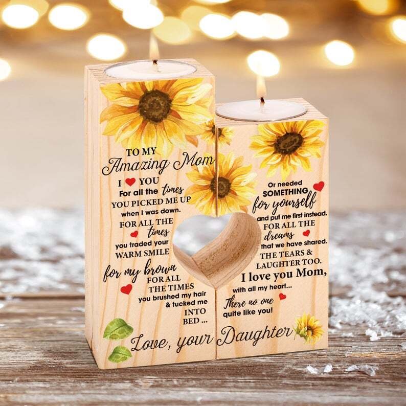 To My Amazing Mom, I Love You Sunflower - Candle Holder