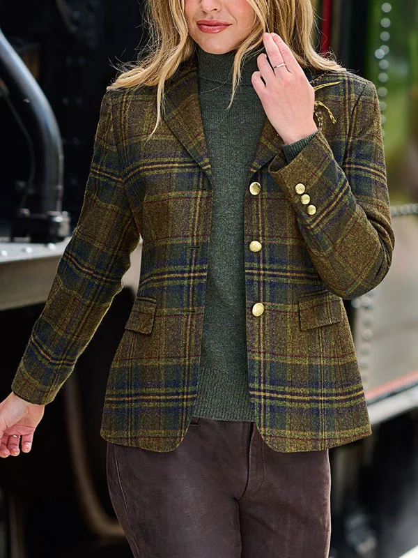 Single-breasted flannel tweed jacket for women
