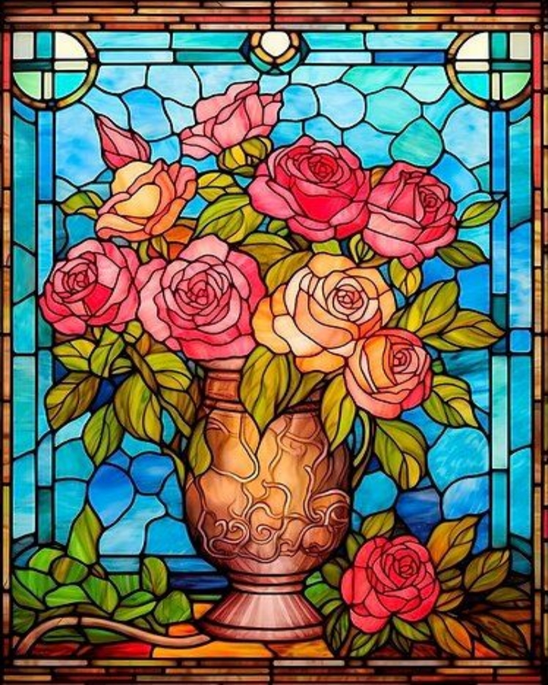 Flower Glass Painting 40*40CM(Canvas) Diamond Painting gbfke