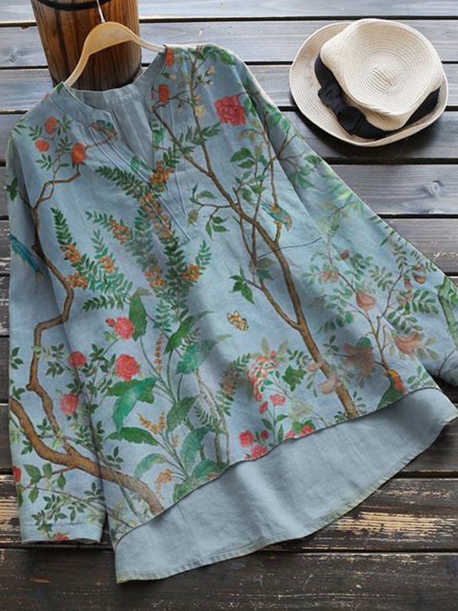 Blue Cotton Vintage Shirts & Tops Zaesvini