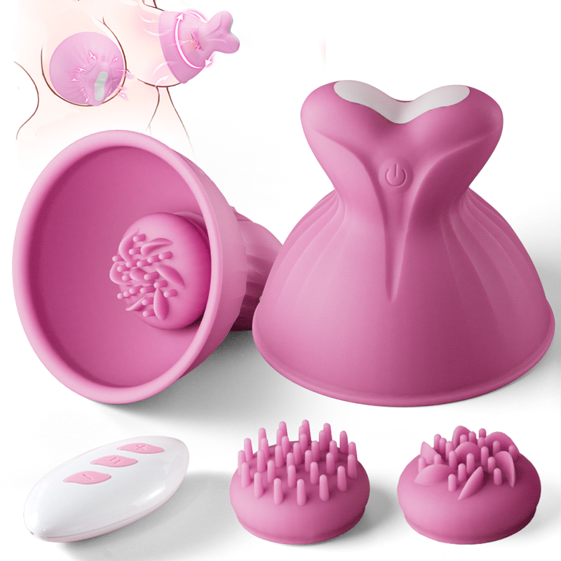 7 Vibrating & Rotation Nipple Toys With Replaceable Message Heads - Rose Toy