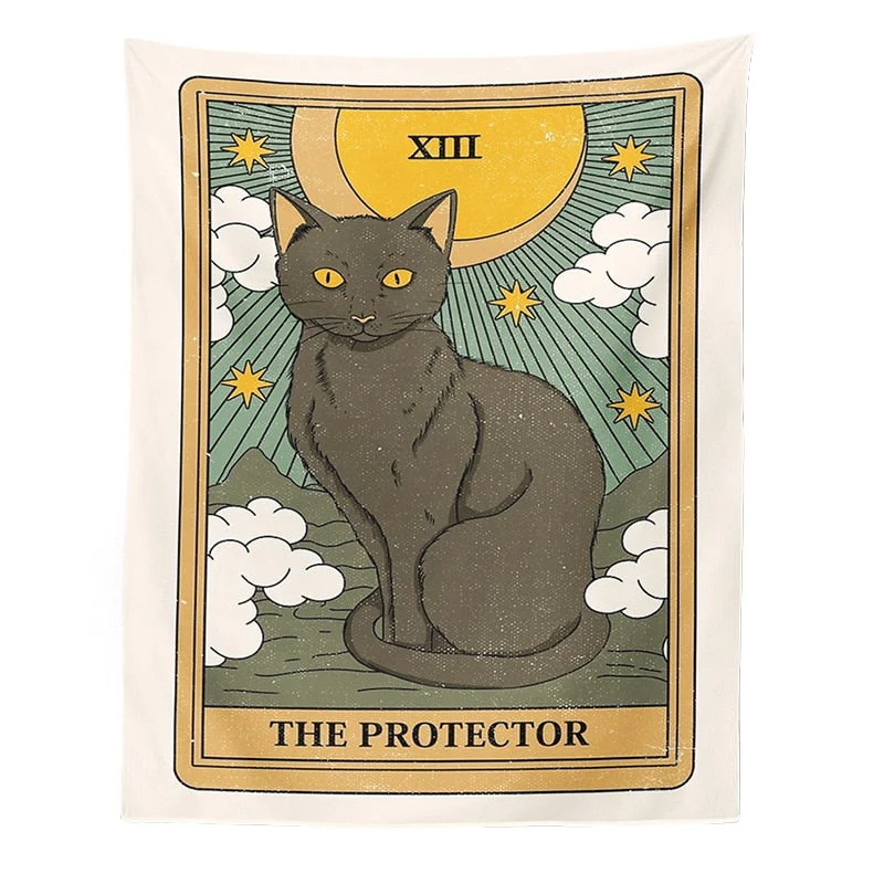 Cat Divination Witchcraft Tarot Card Tapestry Wall Hanging Tapestries Baphomet Occult Home Wall Moon phase Mat Decor Cat Coven